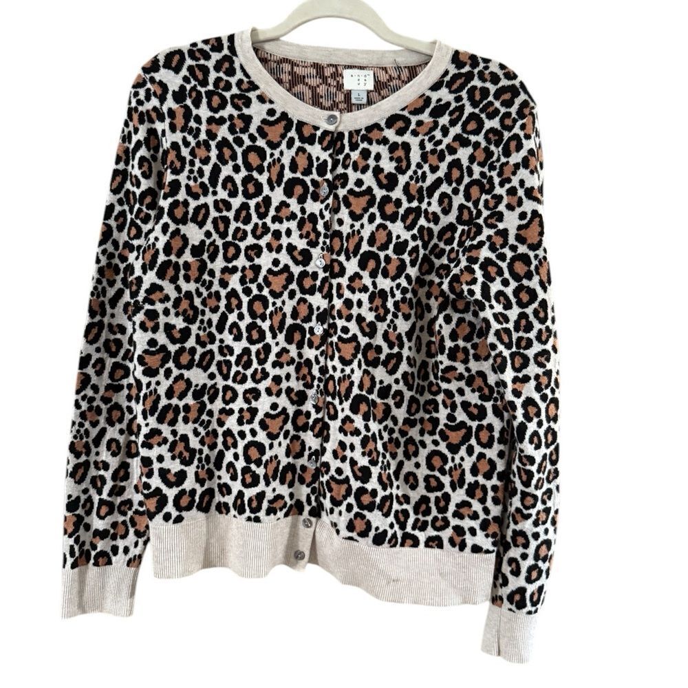 a new day Brown and Cream Cardigan Sweater with Animal Print - Picture 9 of 10